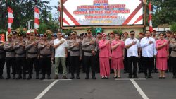 Semprotan Water Canon Hingga Siraman Kembang Warnai Kenaikan Pangkat 71 Personel Polres Metro Bekasi Kota