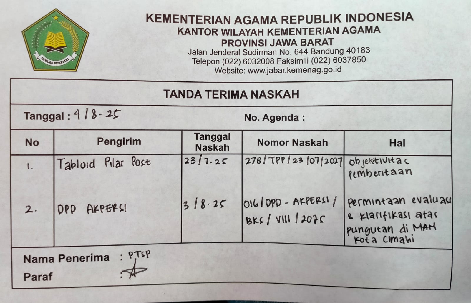 Ketua DPD Akpersi Jabar Resmi Laporkan Dugaan Pungli Di MAN Kota Cimahi Ke Kanwil Kemenag Jawa Barat