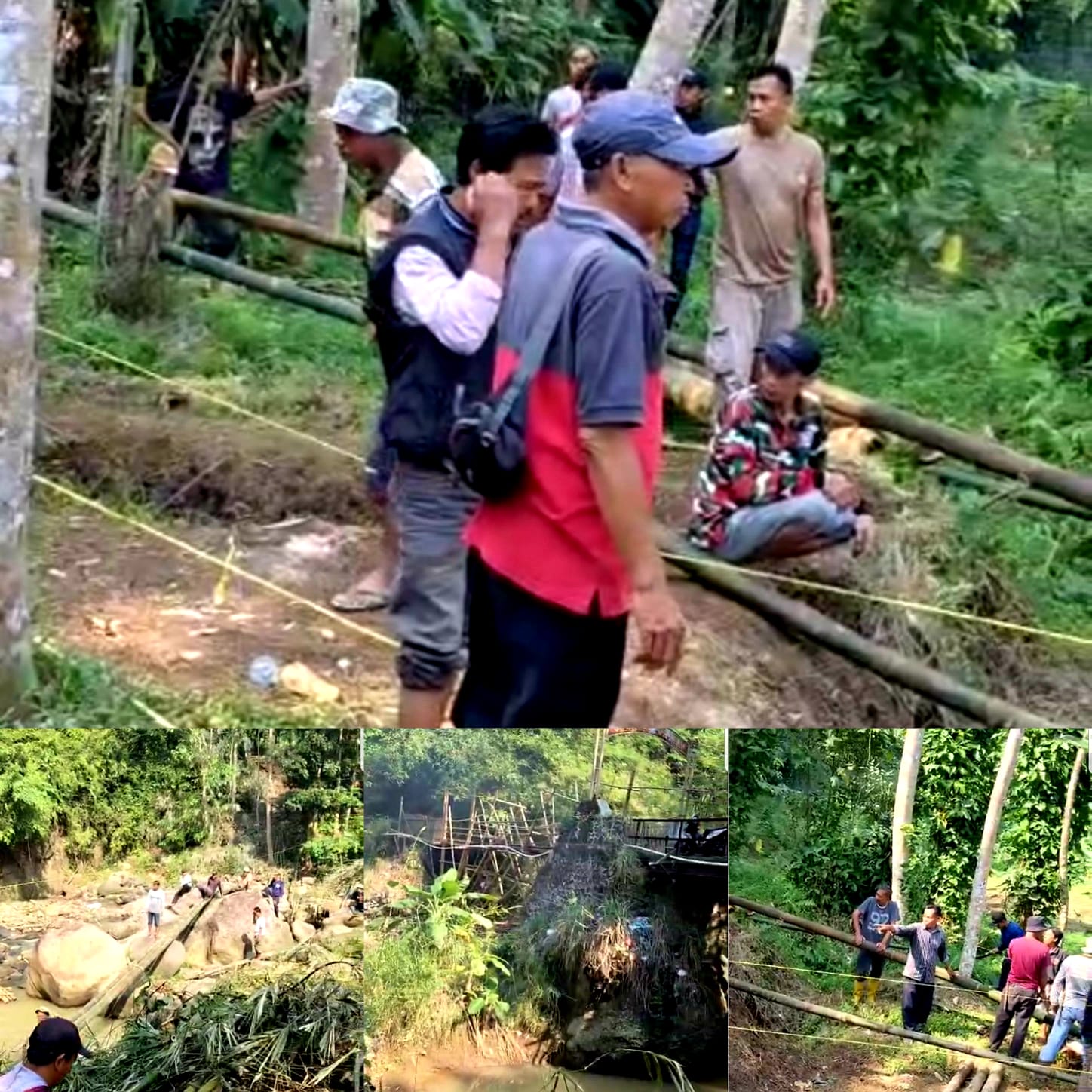 Kepala Desa Tarisi Warungkiara Pimpin Bhakti Gotong Royong Pembuatan Jembatan Sementara, Di Sungai Cicareuh.