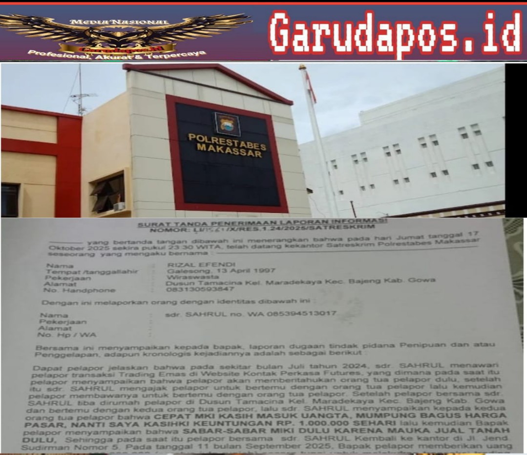 Laporan Penipuan RP 100 Juta Di Polrestabes Makassar Sudah Berjalan 3 Bulan, Penyidik Diduga Tidak Serius