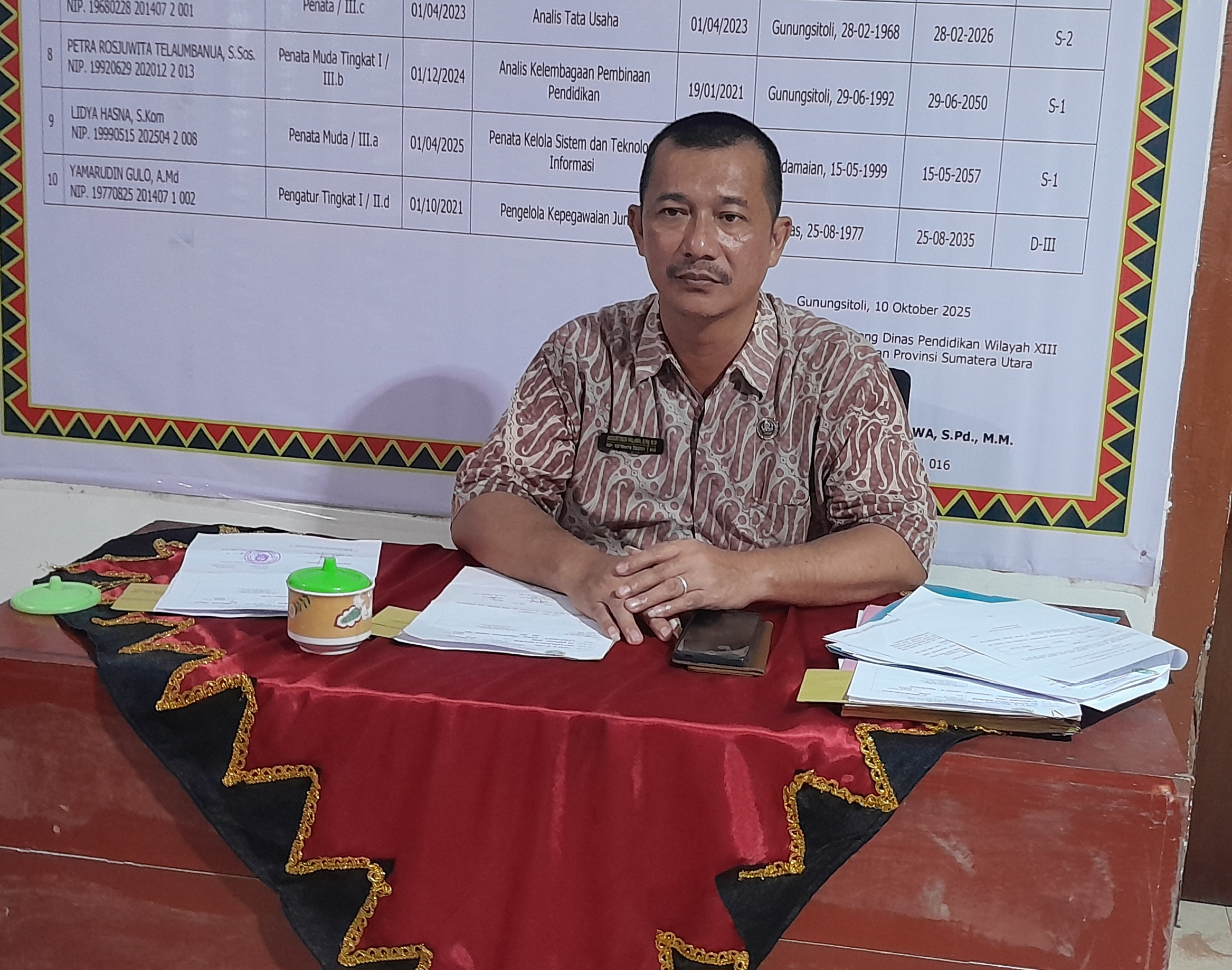 Kacabdis Wilayah XIII Provinsi Sumut, Tegaskan Tidak Ada Pungutan Tentang Kepengurusan NUPTK di Wilayahnya.