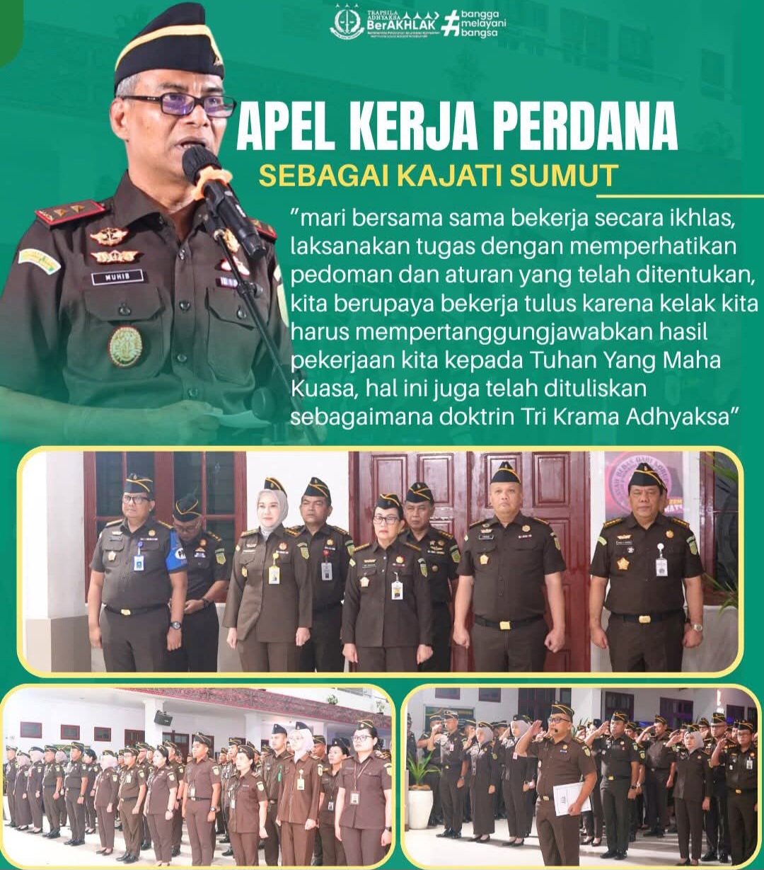 Kajati Sumut Pimpin Apel Perdana, Mengajak Seluruh Jajarannya Untuk Berbuat Terbaik Dalam Penegakan Hukum.