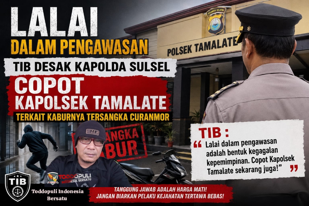 TIB Desak Kapolda Sulsel Copot Kapolsek Tamalate Terkait Kaburnya Tersangka Curanmor