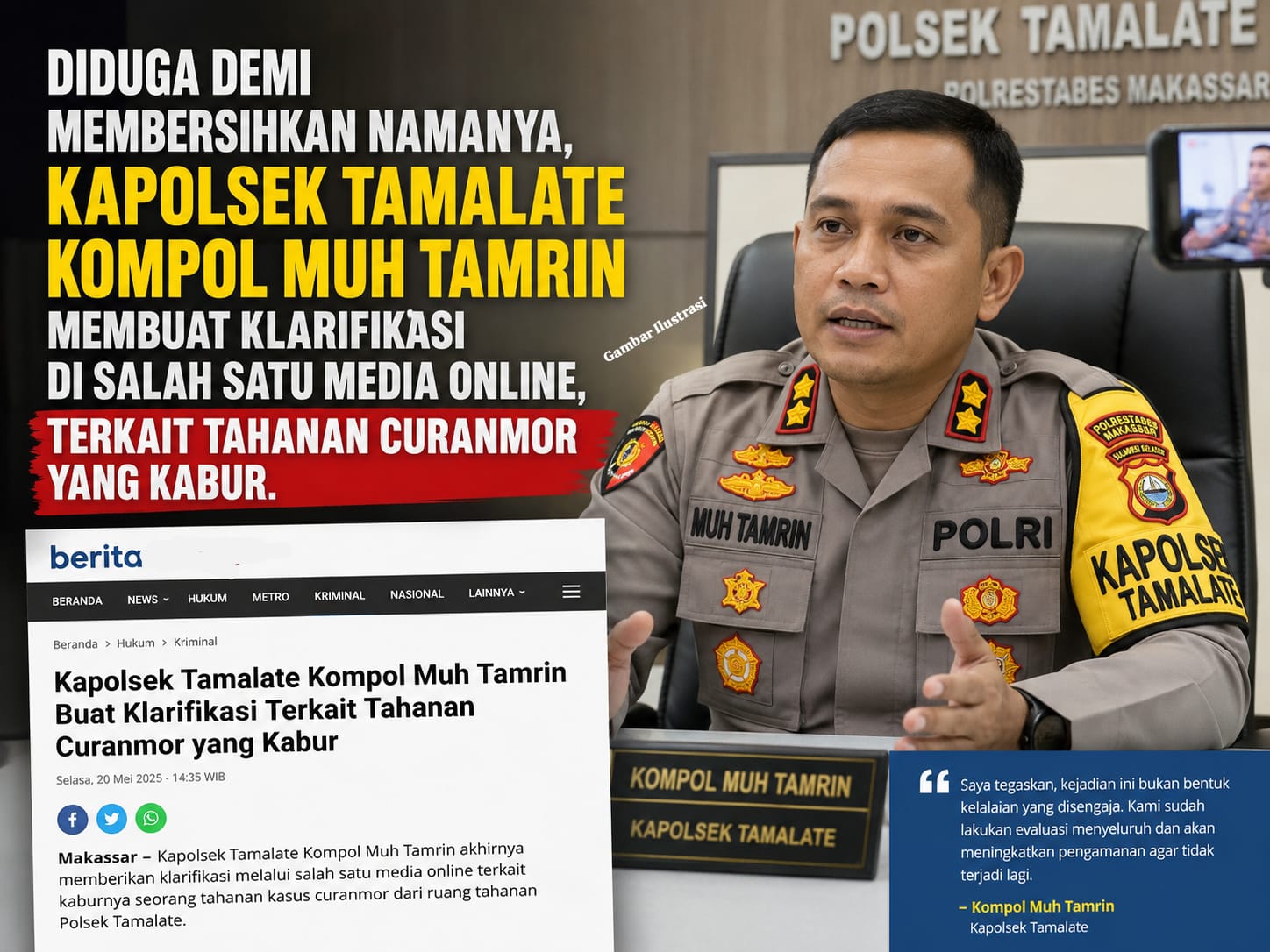 Diduga Demi Membersihkan Namanya, Kapolsek Tamalate Membuat Klarifikasi Di Salah Satu Media Online