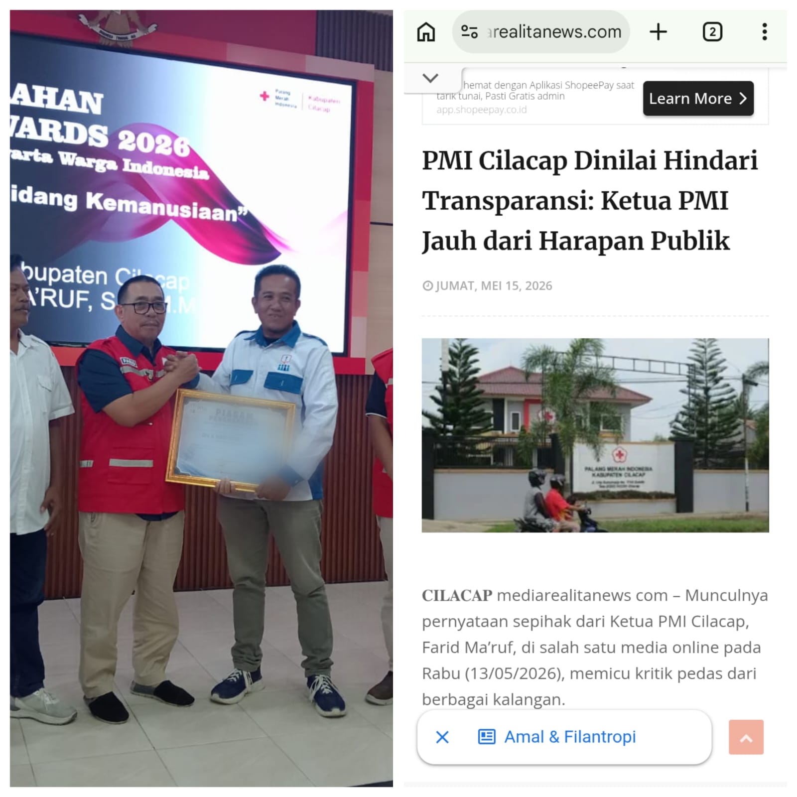 Dinilai Tebang Pilih Media dan Lempar Isu “Berita Pesanan”, Ketua PMI Cilacap Ditantang Buka Data Secara Jantan.