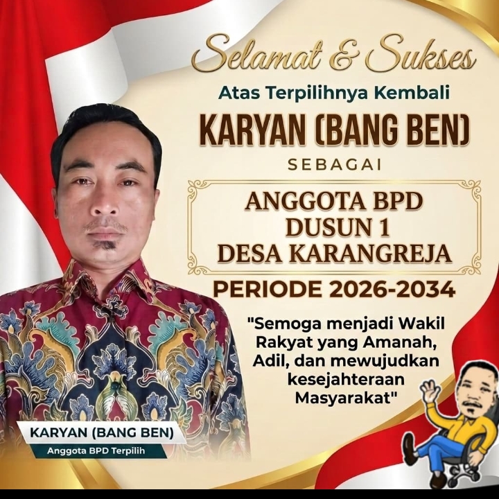 Dua Kali Dipercaya Warga! Bang Ben Kembali Duduki Kursi BPD Desa Karangreja, Ketua DPC AKPERSI: “Ini Bukti Pengabdian Nyata untuk Masyarakat”