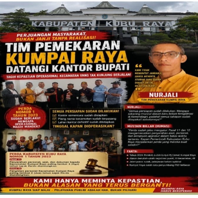Nurjali, Tim Pemekaran Kumpai Raya, Tagih Kepastian Operasional Kecamatan kepada Pemkab Kubu Raya