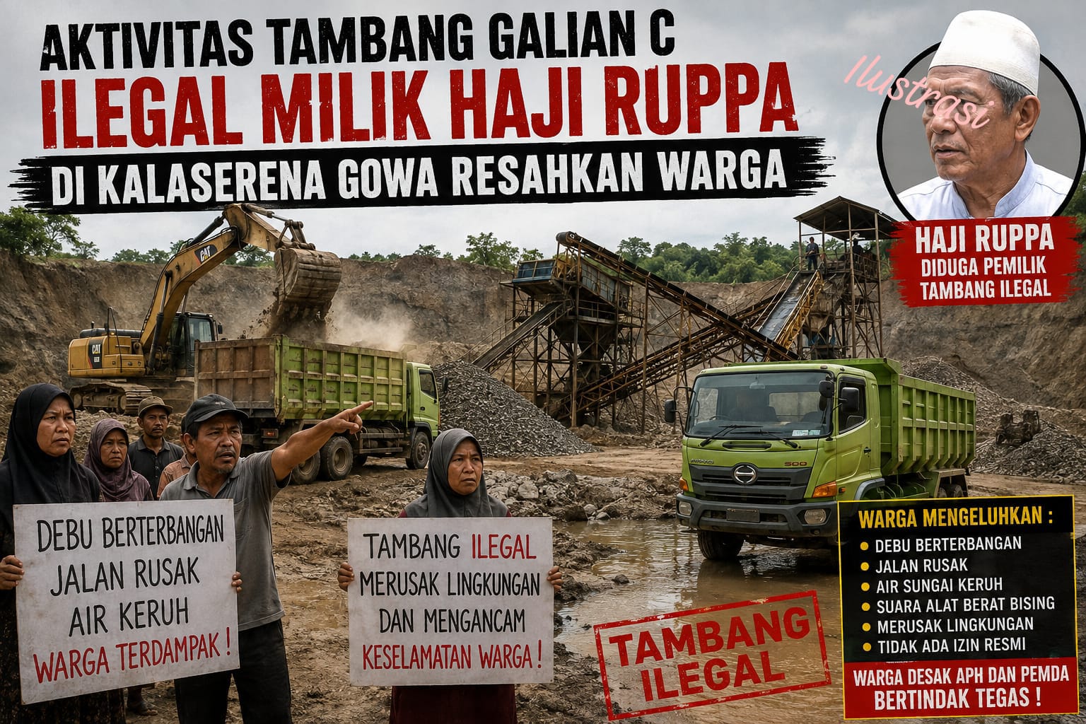 Aktivitas Tambang Galian C Ilegal Milik Haji Ruppa di Kalaserena Gowa Resahkan Warga