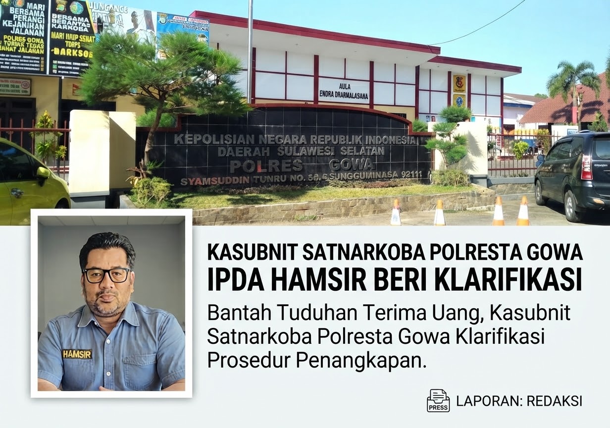 Bantah Issue Terima Uang, Kasubnit Satnarkoba Polresta Gowa Beberkan Kronologi Penangkapan